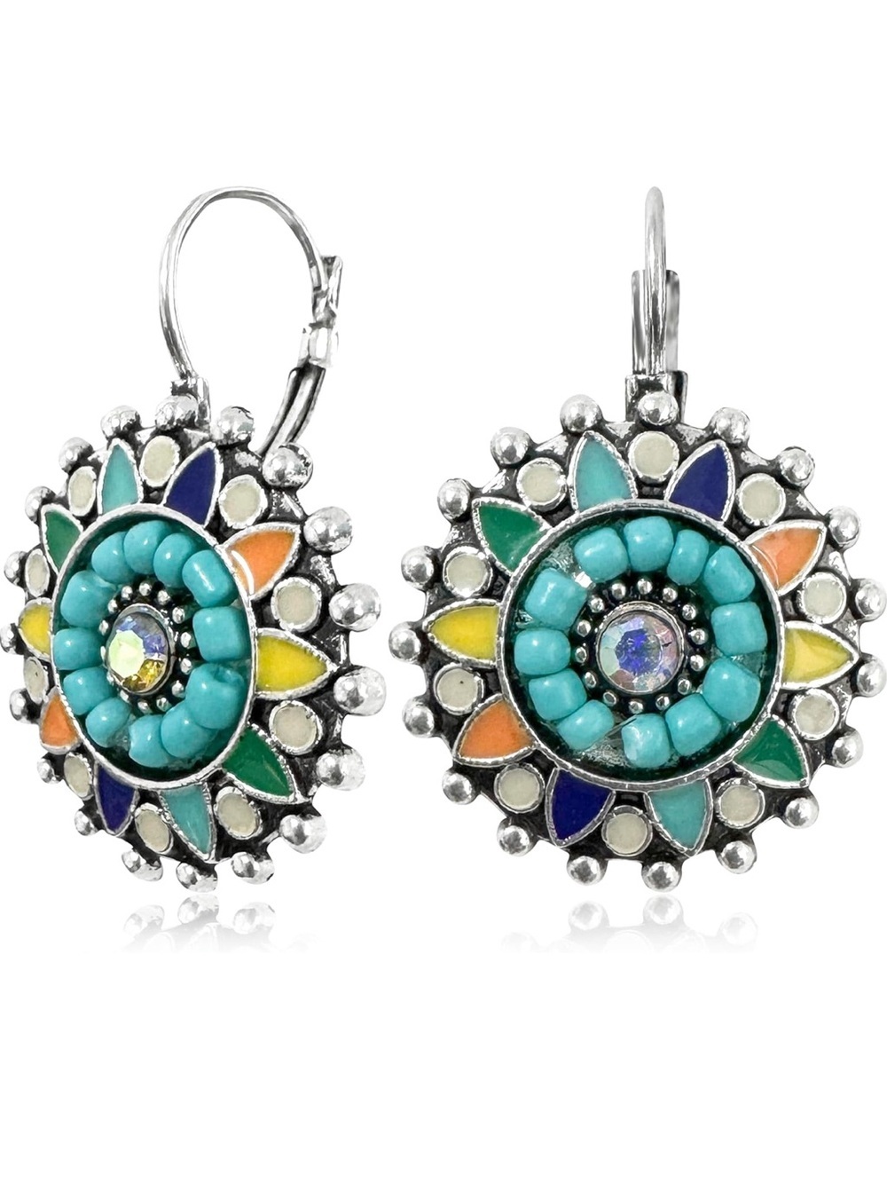 Vintage Boho Multicolor Colorful Flower Dangle Earrings